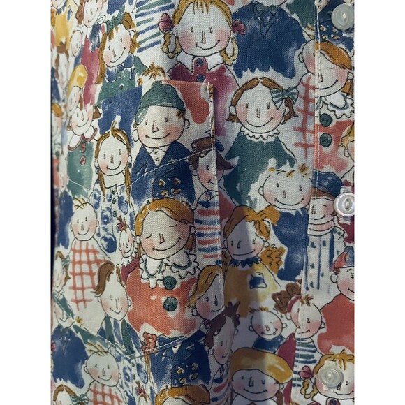 Red headed Ginger Kids Print Cute Whimsical Button up Cotton Tunic Women's L - Picture 6 of 10